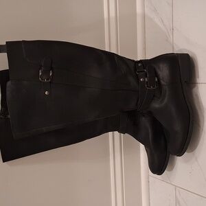 Stylish Black Faux Leather, Over the Knee Boots. Size 9Wide Calf, Lots Of Room